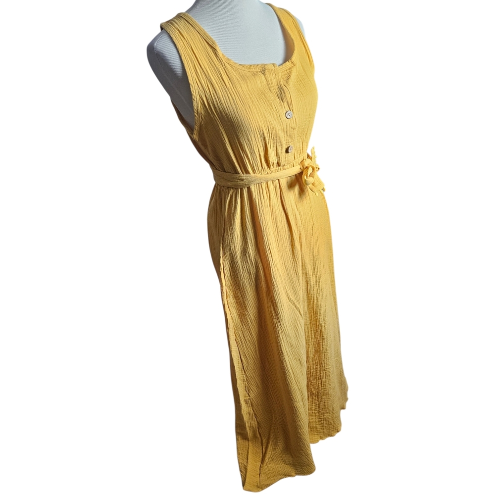 Sleeveless Yellow Belted Maxi Dress